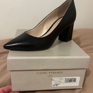 Marc Fisher Black Leather Block Heel Pumps